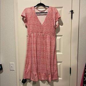 Medium Pink Patterned V-Neck Dress